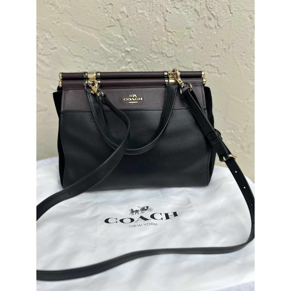 Coach x Selena Gomez Grace Bag Black Oxblood Leather Suede Satchel 24109